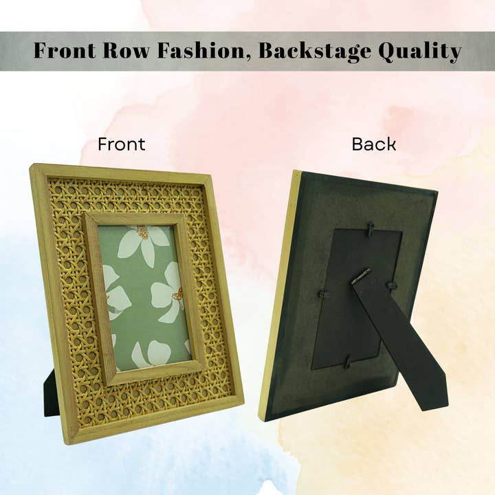 Takoro – wholesale Picture frame – Mango Wood Cane Frame - Rattan Woven Boho Decor - 4x63