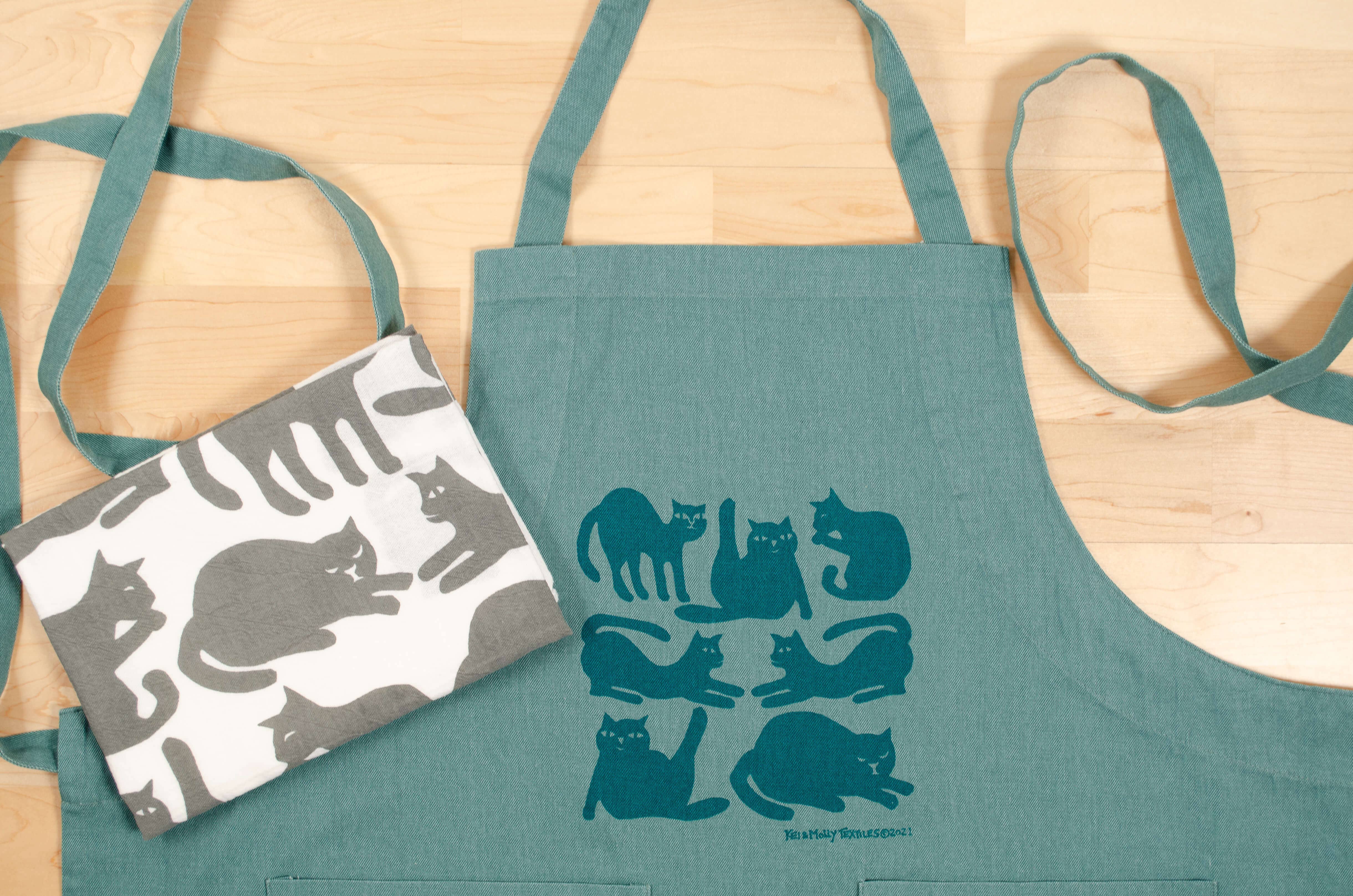 Green with Winter Green Print Apron: Full Apron - Cats for wholesale on Faire2