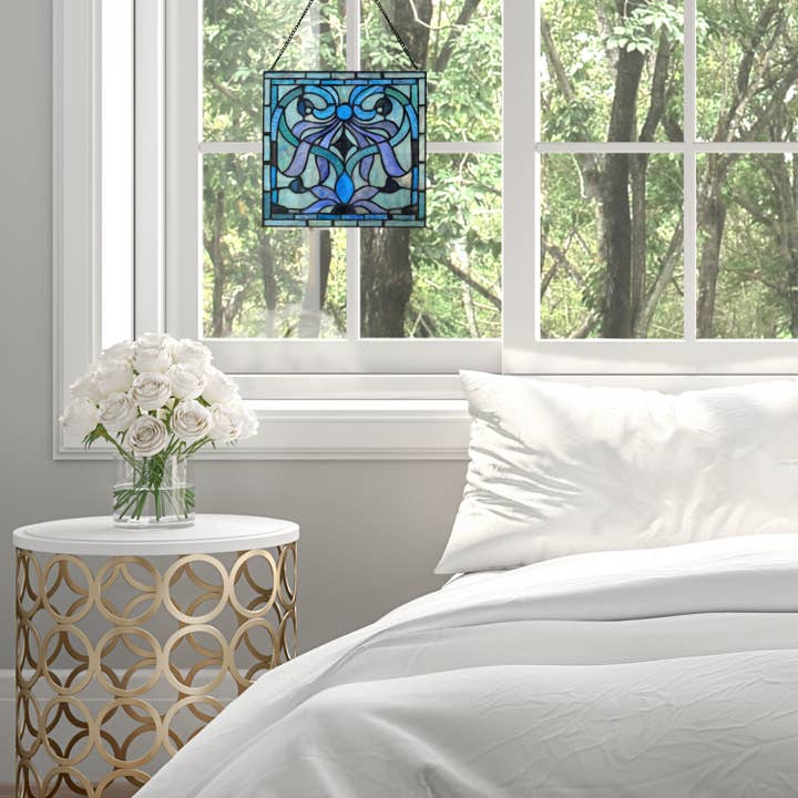 River of Goods - Wholesale Suncatcher - 12"H Ilsa Blue, Purple & Green  Stained Glass Window Panel0
