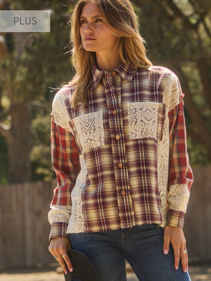 Plus blandad pläd med spetskontrastskjorta för wholesale av Oddi