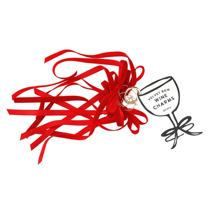 Velvet Bow Wine Charm - Set of 6 - Red for wholesale by Santa Barbara Design Studio by Creative Brands