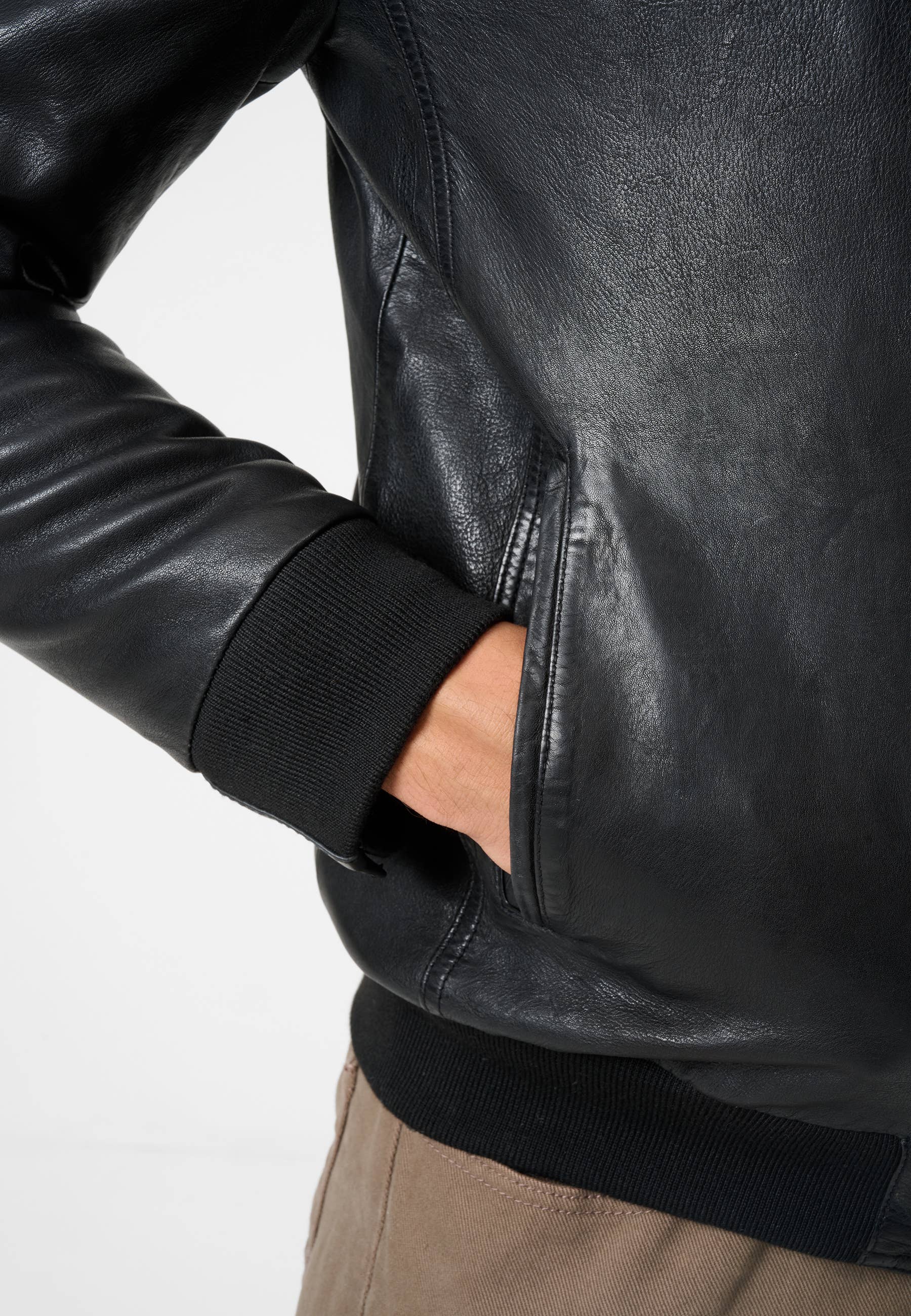 black Men's Leather Jacket Marlon - Blouson Style - Buffalo Nappa Leather for wholesale on Faire5