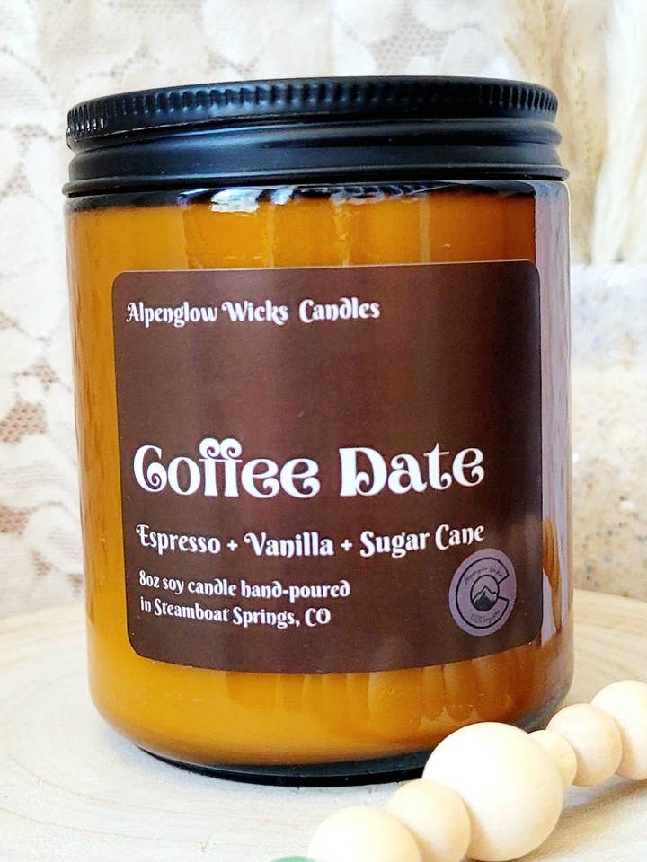 Coffee Date Soy Candle 8oz for wholesale by Alpenglow Wicks Candles