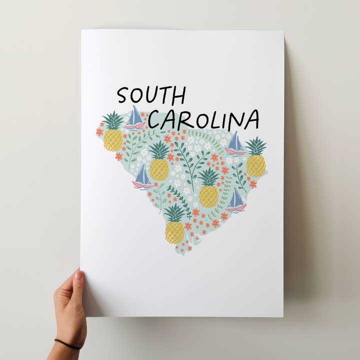 Stampa d'arte della Carolina del Sud - Collezione 50 States per la vendita all'ingrosso da parte di Fox Burrow Designs