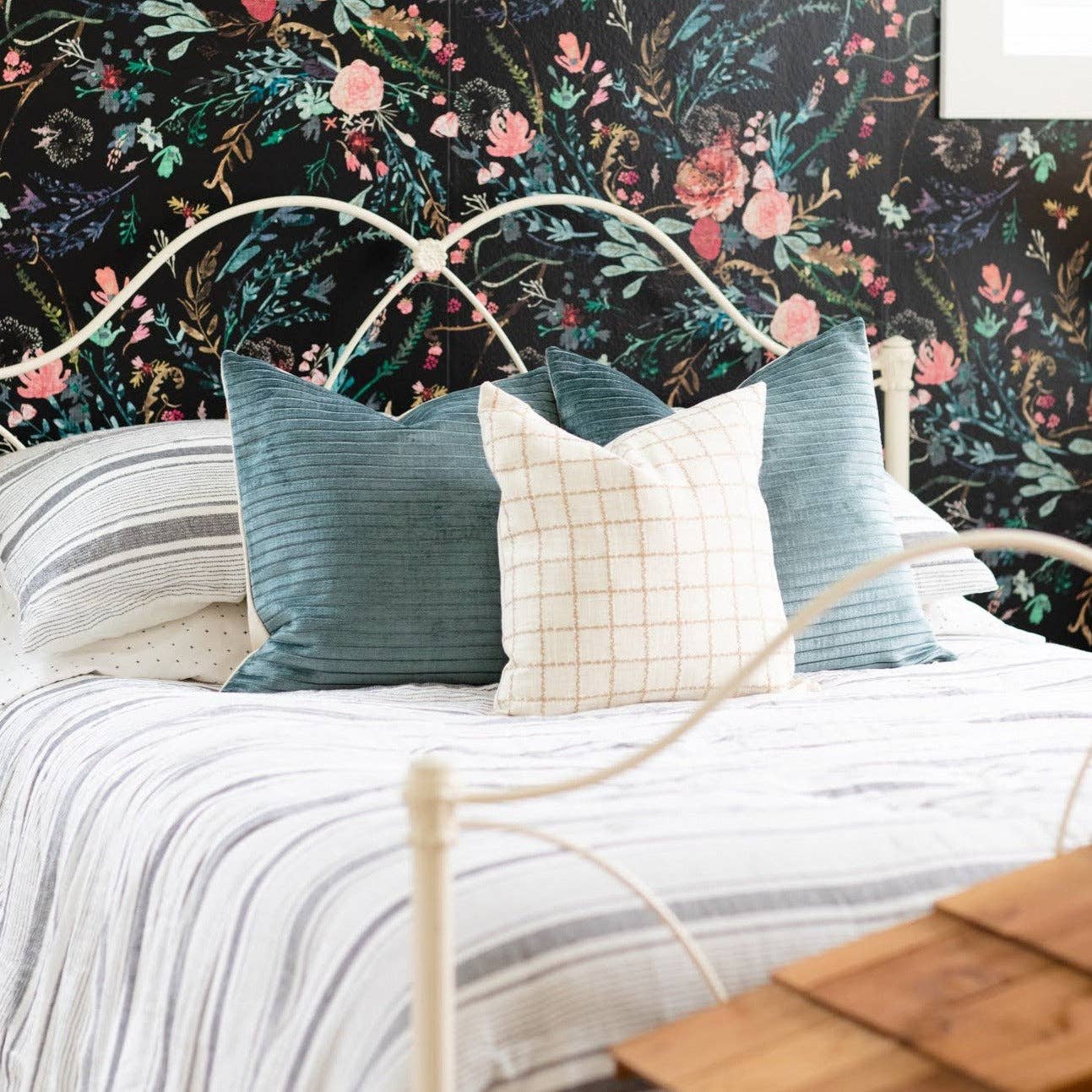 Linen & Ivory - Wholesale Throw Pillow Cover - SLOANE || Teal Velvet Striped Pillow Cover5