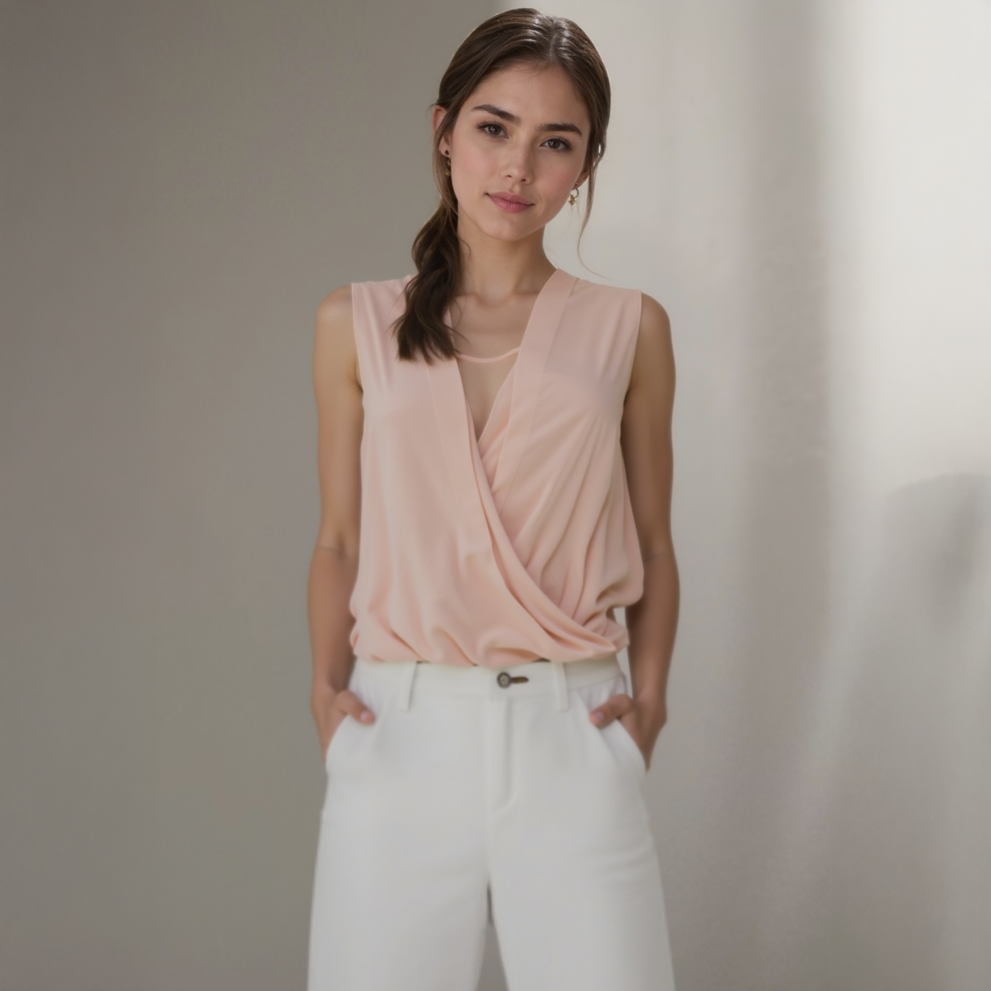 Blush Blusa sem mangas Ro & De Surplice em blush para venda a revendedores na Faire0