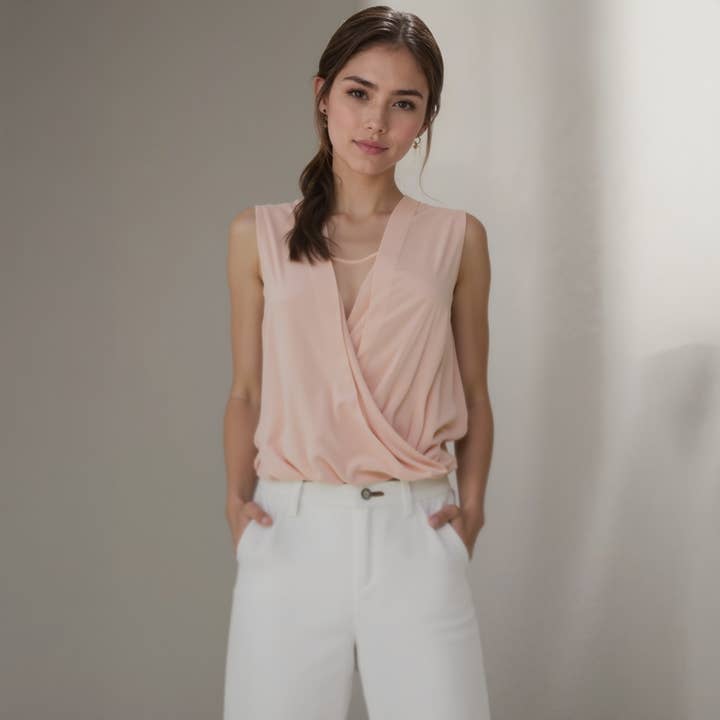 Blush Blusa sem mangas Ro & De Surplice em blush para venda a revendedores na Faire