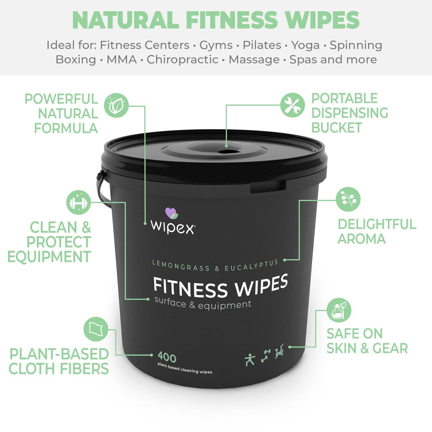 Wipex - Wholesale Fitness Equipment - Wipex 400 Yoga Mat Wipes | Natural | Plant-based | For Fitness & Yoga Gear, Chiropractic, Massage Tables20