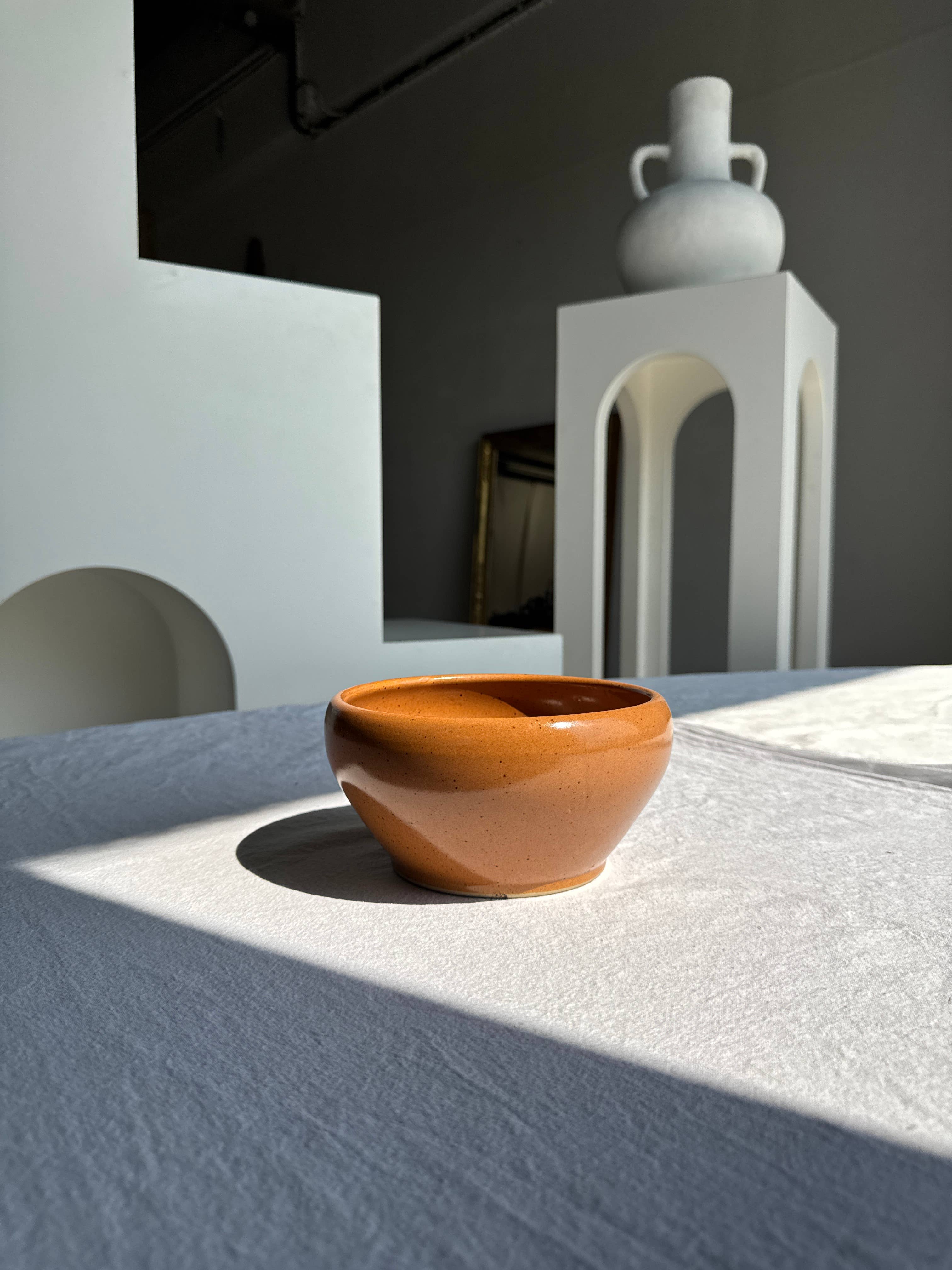 Medium stoneware bowl Digoin Grès Pots France brown orange D17 for wholesale on Faire7