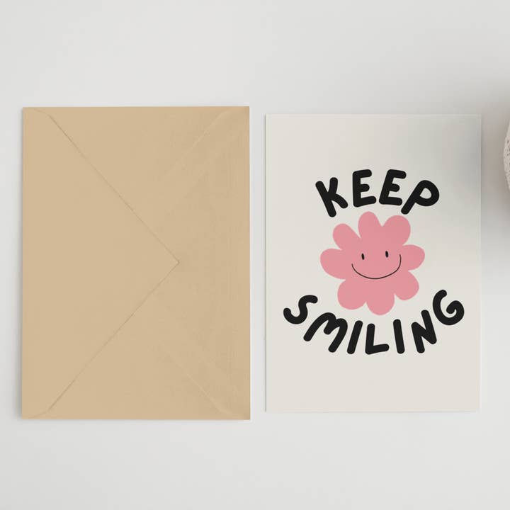 Keep smiling A6/5x7 card for wholesale by Blue Iris Designs Co
