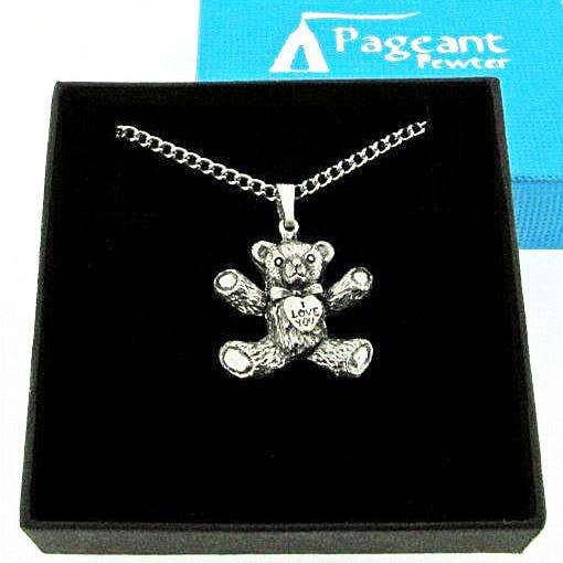 Pageant Pewter – wholesale Pendant/charm necklace – I Love You Teddy Bear Pewter Pendant