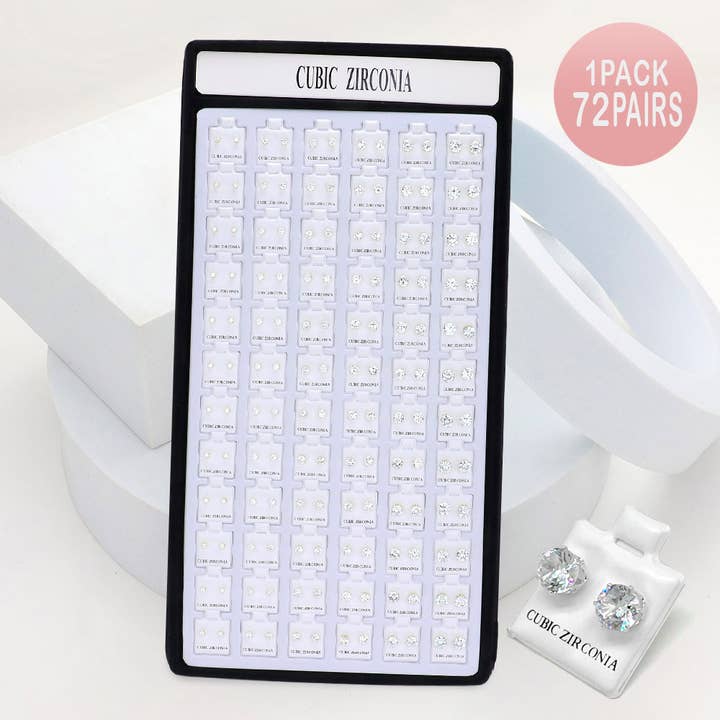 Sensibling Corp. - Wholesale Stud/Post Earrings - 72PAIRS - Round CZ Stone Stud Earrings
5