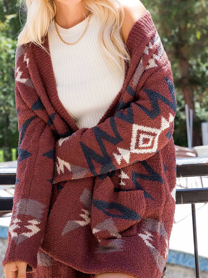 Sweet Lovely by Jen - Wholesale Cardigan - Women's - SUPER SOFT COZY KNIT AZTEC PRINT CARDIGAN 12