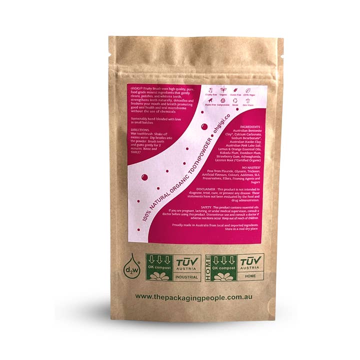 OHGIGI®️ – Großhandel Zahnpasta – Bio-Zahnpulver 'Fruity+ Brush', Nachfüllpackungen, 100 g