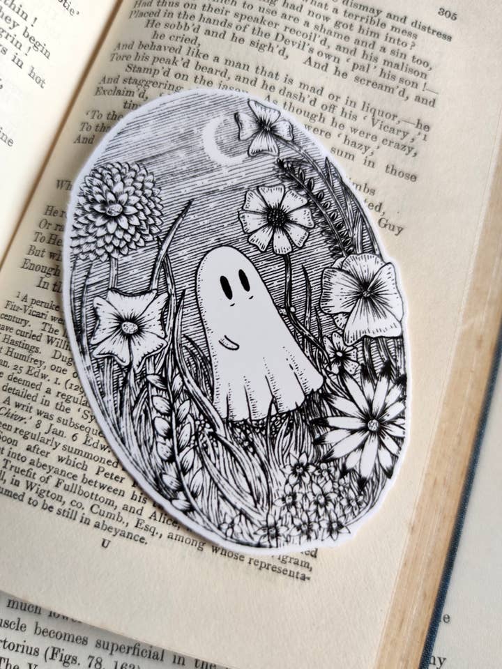 Pegatina de vinilo de flores encantadas de fantasma de pradera para venta al por mayor de Jon Turner Illustration