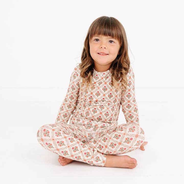 Holly Trellis Bamboo Kids Pajama Set for wholesale by Motette