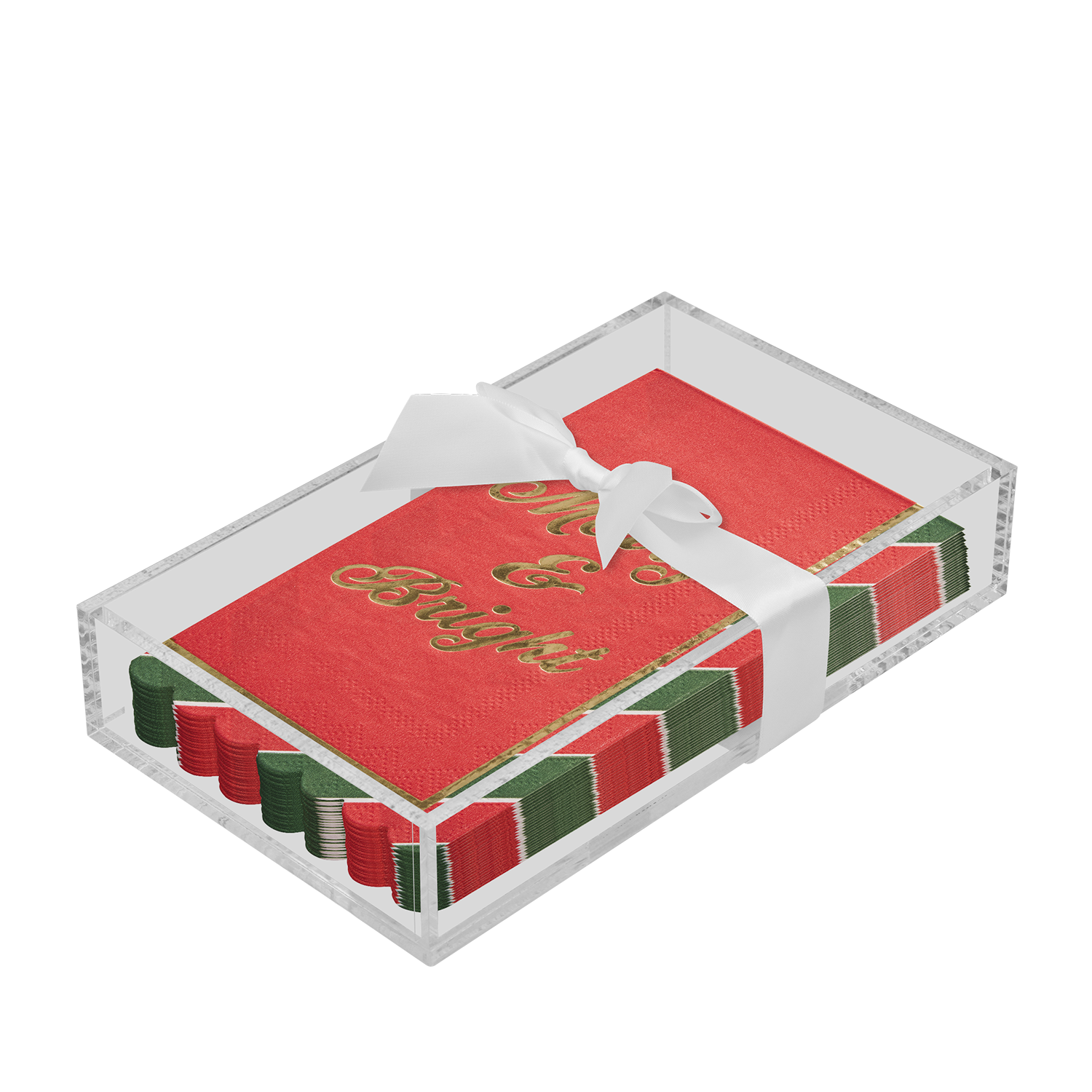 Sophistiplate - Wholesale Napkin Holder - Acrylic Napkin Tray, clear with Guest Towel - Joyful Christmas0