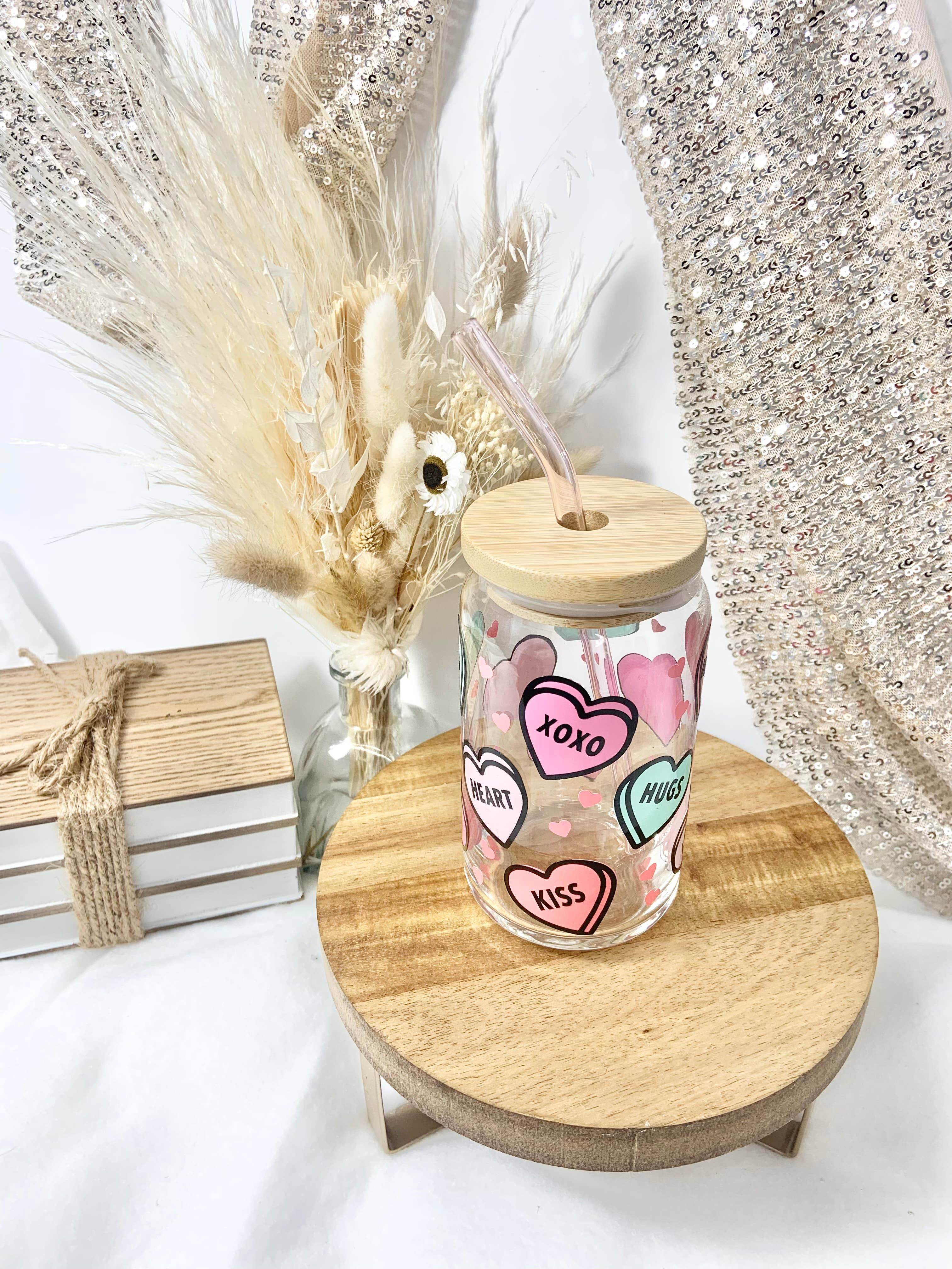 1st Allie - Wholesale Drinking Glass/Cup - Valentine's Heart Candy 16 oz Glass Cup1