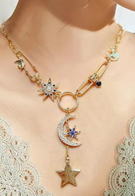 HoopLa - Wholesale Pendant/Charm Necklace - Celestial Coin Charm Hamsa Necklace Lariat Moon3