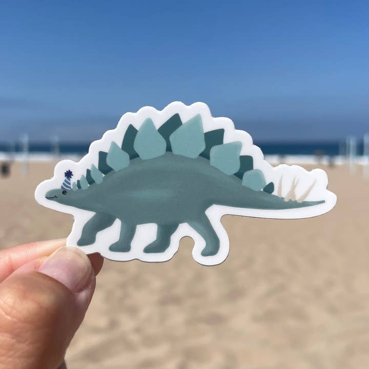 Dinosaur With Birthday Party Hat Waterproof Sticker for wholesale by Art By Kimba