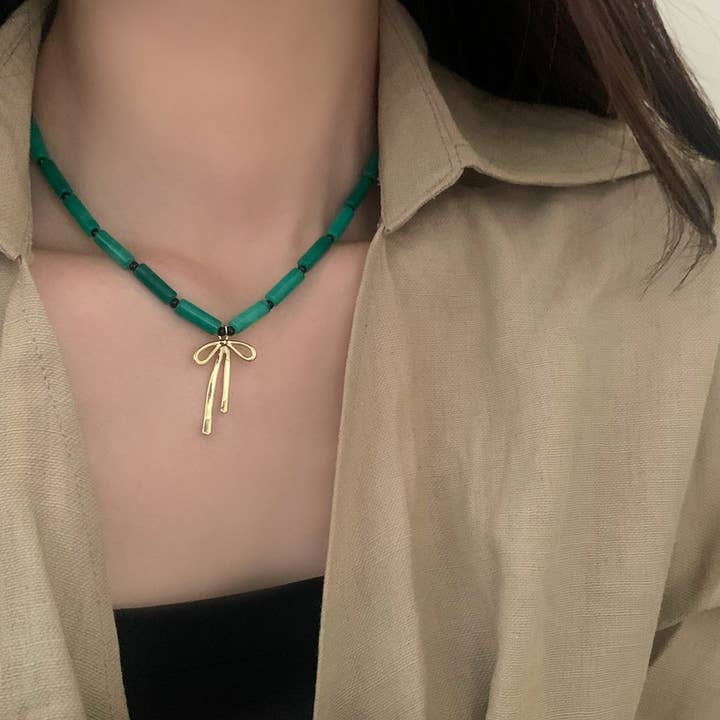 GREEN BAMBOO CHINESE STYLE NATURAL STONE NECKLACE_CWAJE3085 for wholesale by ACCITY