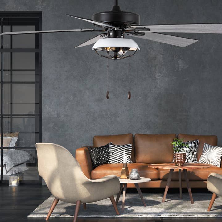 Black White 52"W Owen Ceiling Fan with Light Kit for wholesale on Faire