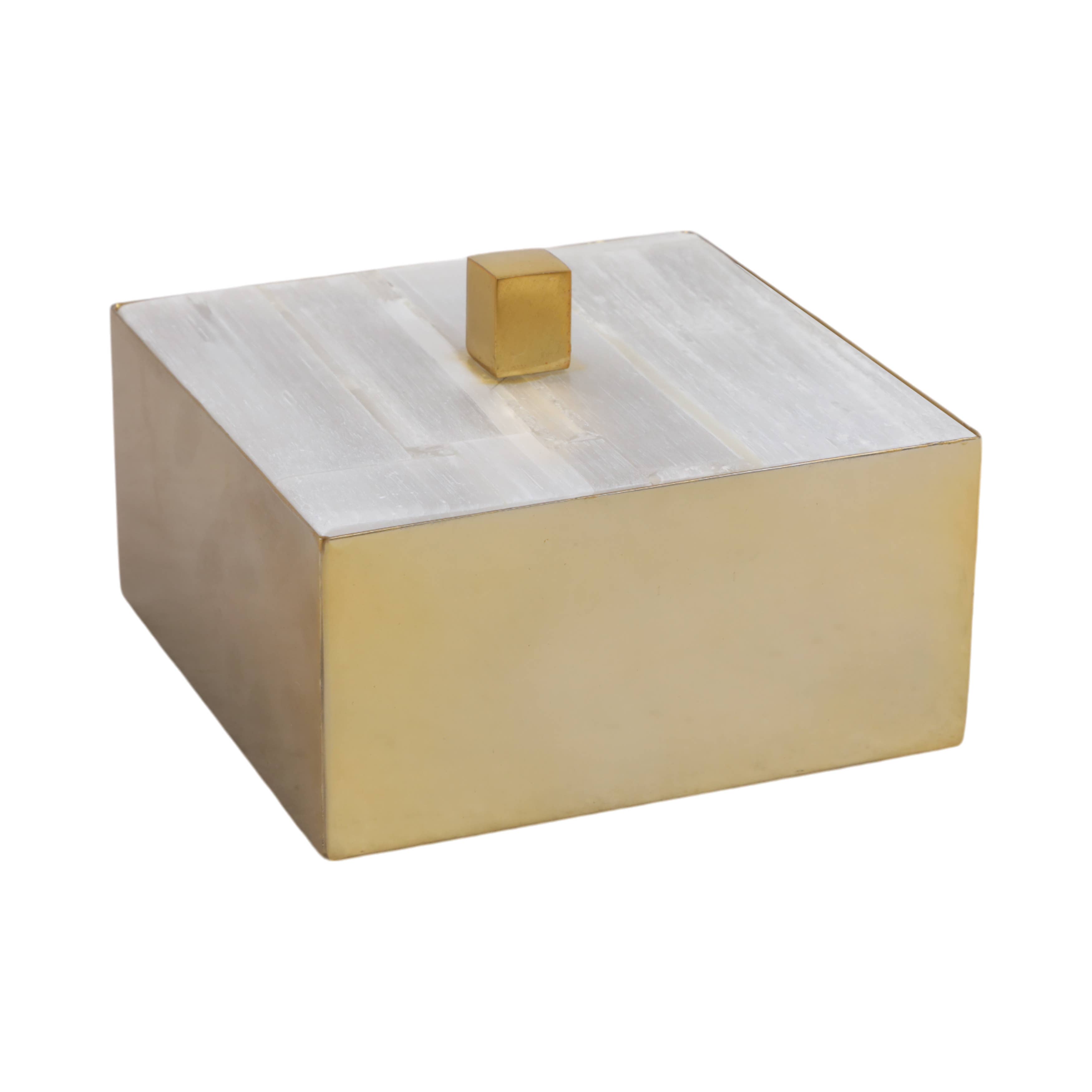 Sagebrook Home - Wholesale Decorative Box - Decorative Box - White/Gold Stone Selenite Top, 6 in. 6
