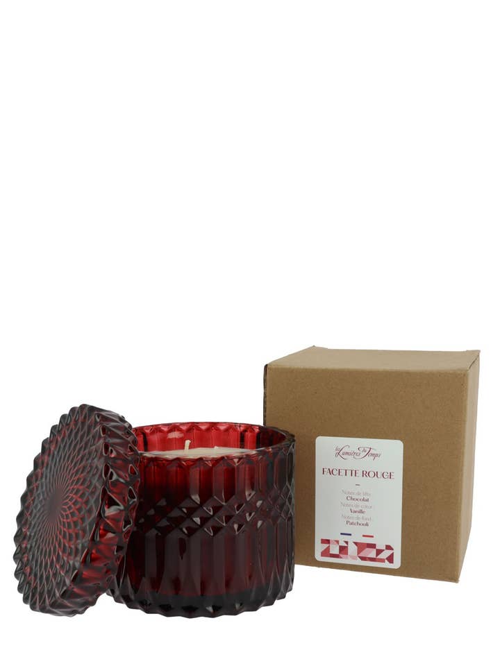 Vela Facetada Vermelha 360g Patchouli por atacado de Les Lumières du Temps