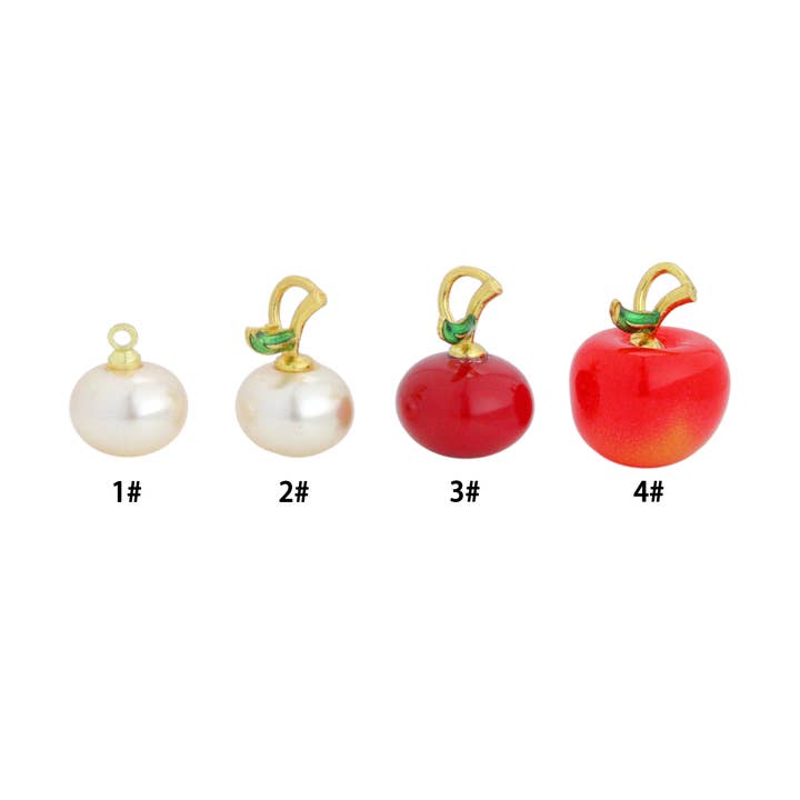 White Pearl Red Apple Charm Pendant,Sku#A489 for wholesale by BestBeads&Beyond
