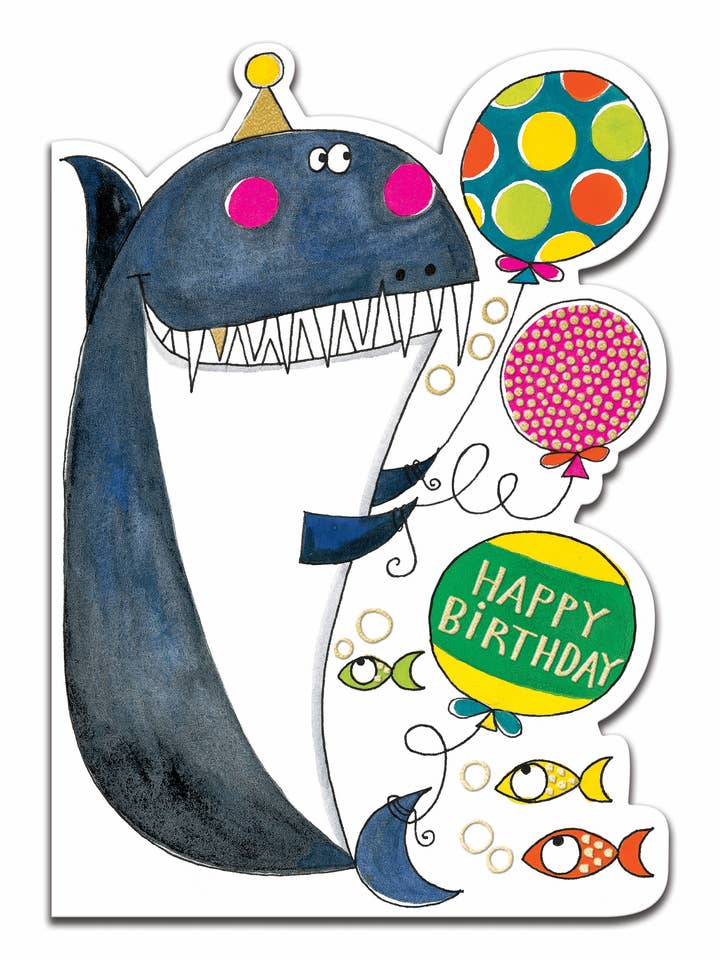 BIRTHDAY CHILDREN SHARK GREETING CARD RACHEL ELLEN for wholesale by Notes & Queries, Inc.