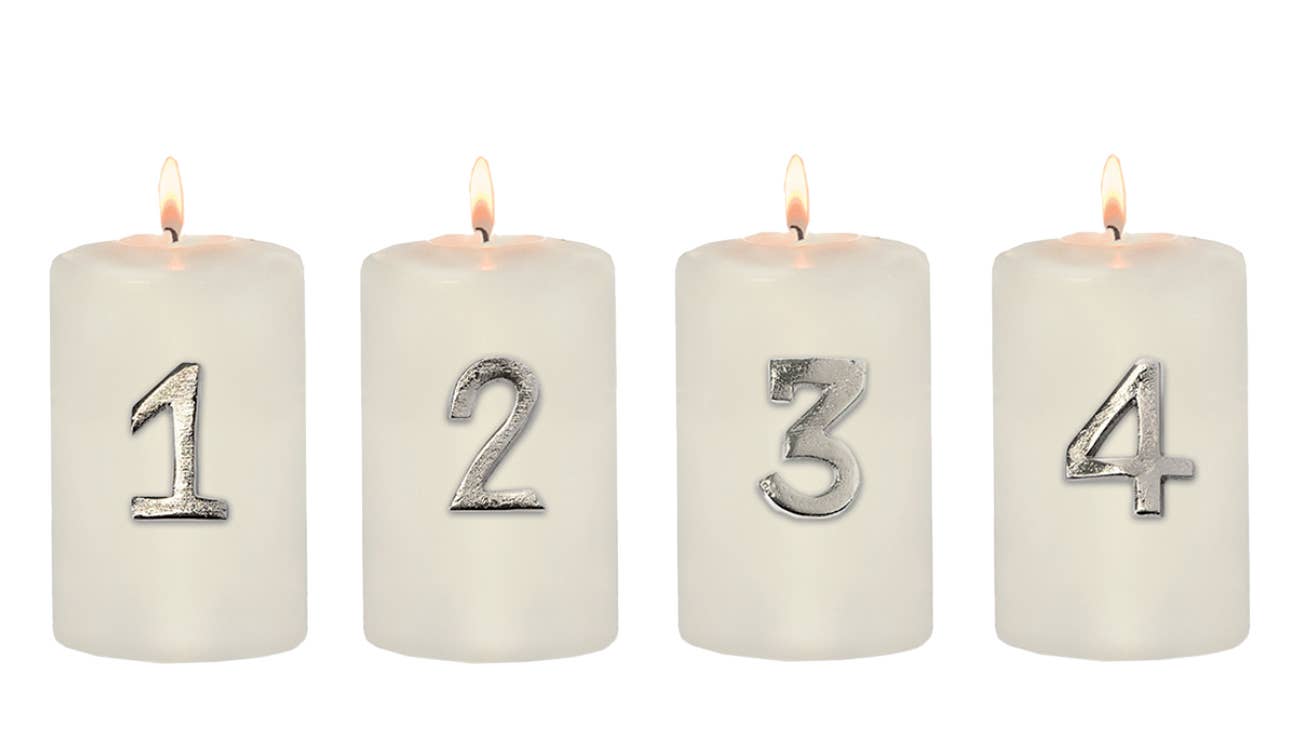 EDZARD – wholesale Candle holder – Set of 4 Candle Pins Candle Plugs Advent, Numbers 1 to 41