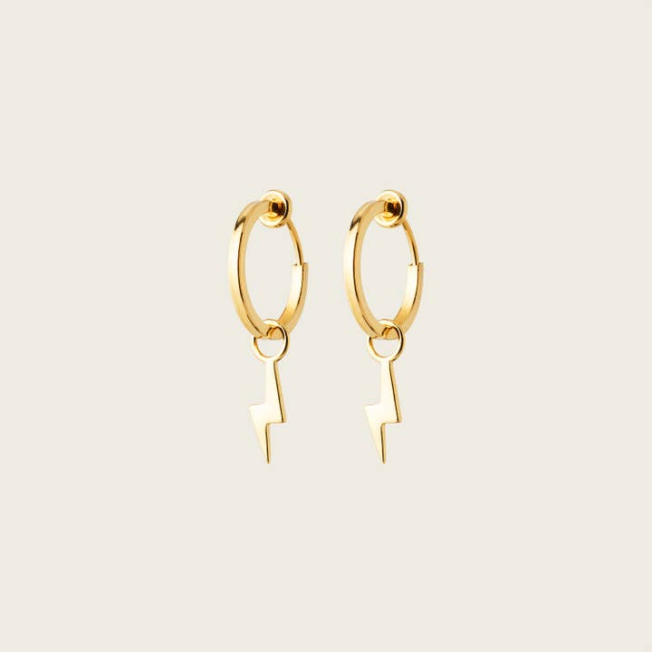 Lightning Hoop Charms Mini Hoop Clip On Earrings Set in Gold for wholesale by Aiori