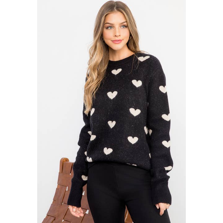 BLACK Knit Hearts Sweater for wholesale on Faire7