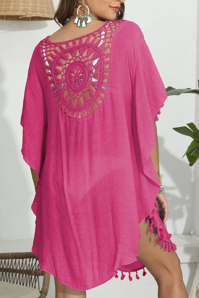 UNISHE – Engroshandel Strandbadekåbe – Dame – Tassle Hæklet Plain Beach Cover Up Kimono OYM0346