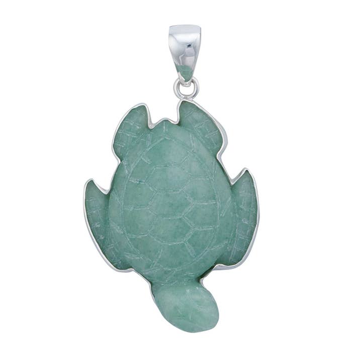 Sterling Silver Aventurine Sea Turtle Pendant for wholesale by Charles Albert Inc