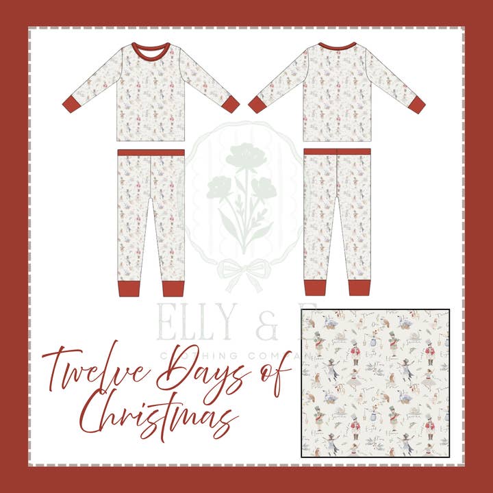 Twelve Days of Christmas 2pc Set Bamboo Pajamas for wholesale by Elly & E Clothing Co.