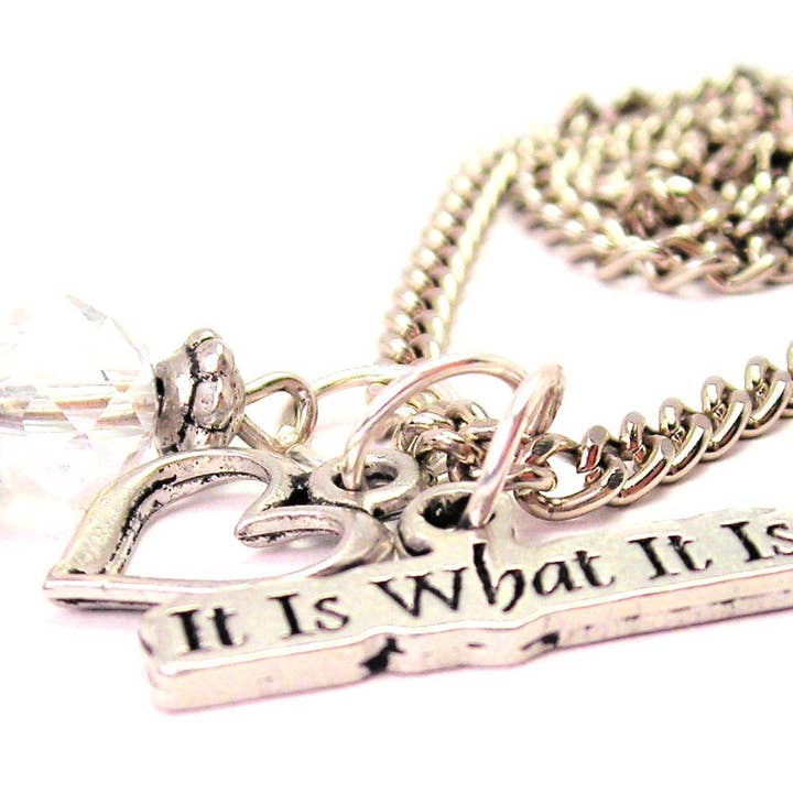 Chubby Chico Charms - Wholesale Pendant/Charm Necklace - It Is What It Is Heart And Crystal Necklace