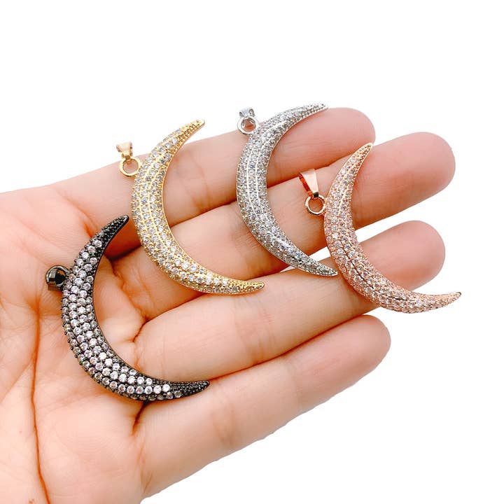 Beads Creation - Wholesale Individual charm/pendant - Gold Filled Crescent Moon Charm CZ Micro Pave, CP1280