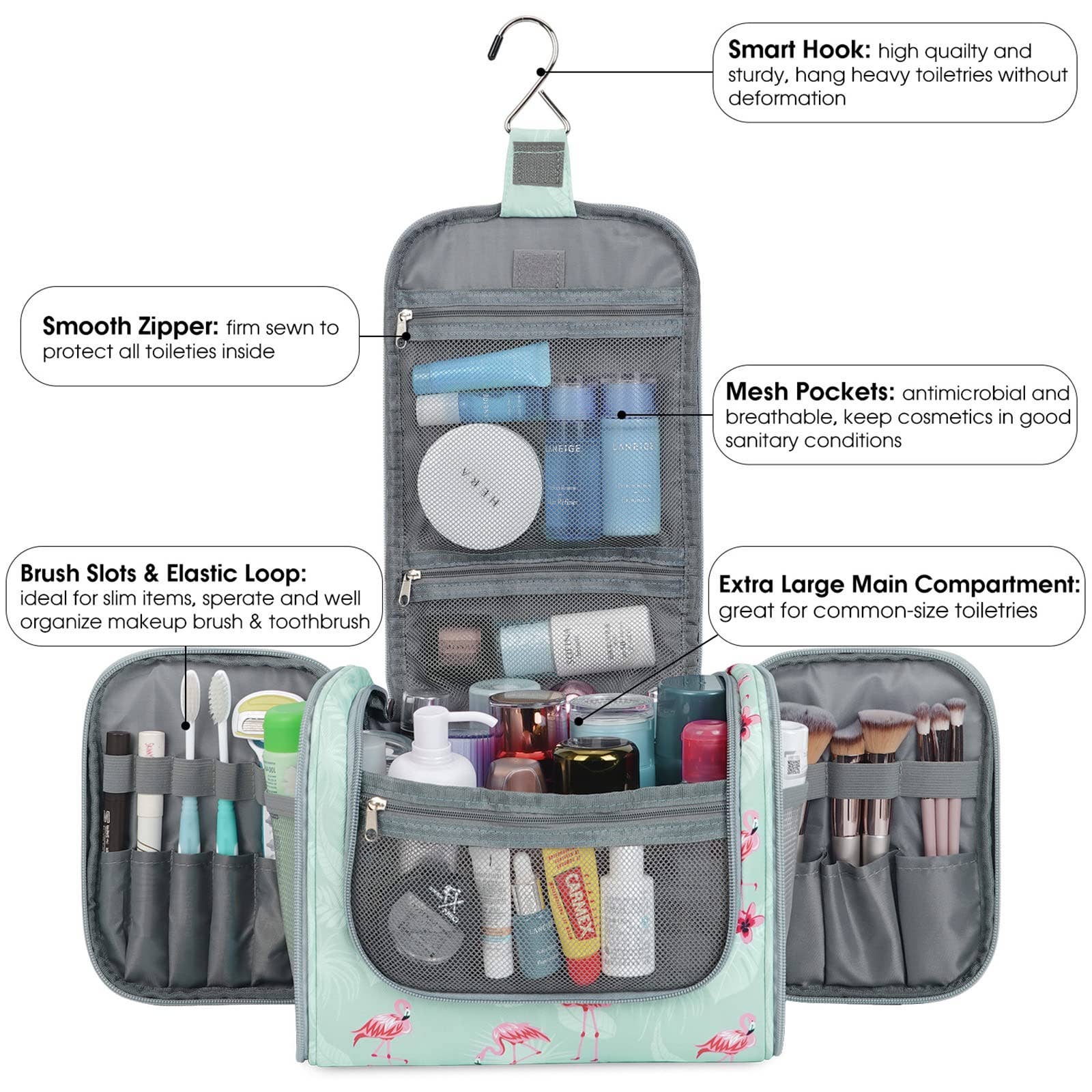 wandf – Bolsa de higiene pessoal - Mulher por atacado – wandf Bolsa de Viagem Suspensa para Higiene e Maquiagem com Estampa Animal Print3