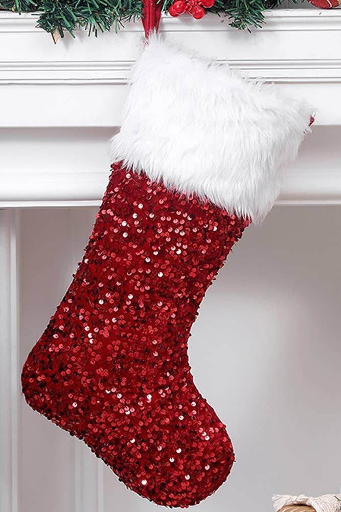 UNISHE - Wholesale Holiday Stocking - Plain Sequin Fur Christmas Socks MOQ 3pcs ZK1552