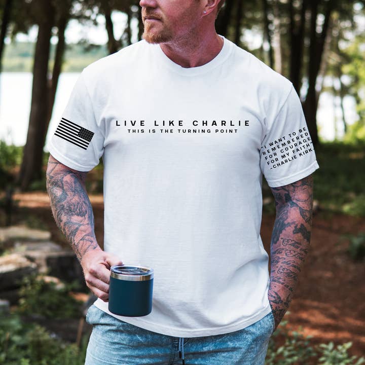 White Live Like Charlie Kirk - Tribute to a Great Christian Martyr for wholesale on Faire1