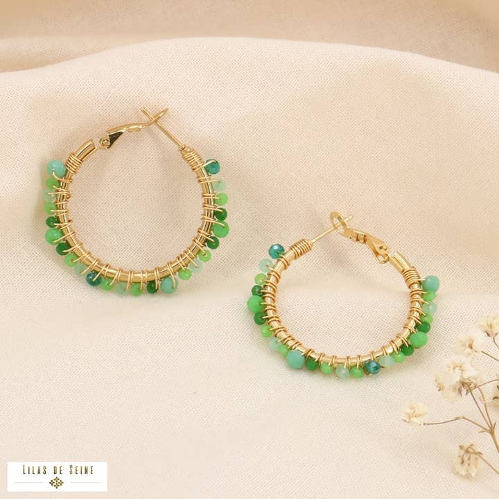 Lilas de Seine - Wholesale Hoop Earrings - Embroidered pearl hoop earrings 03231364