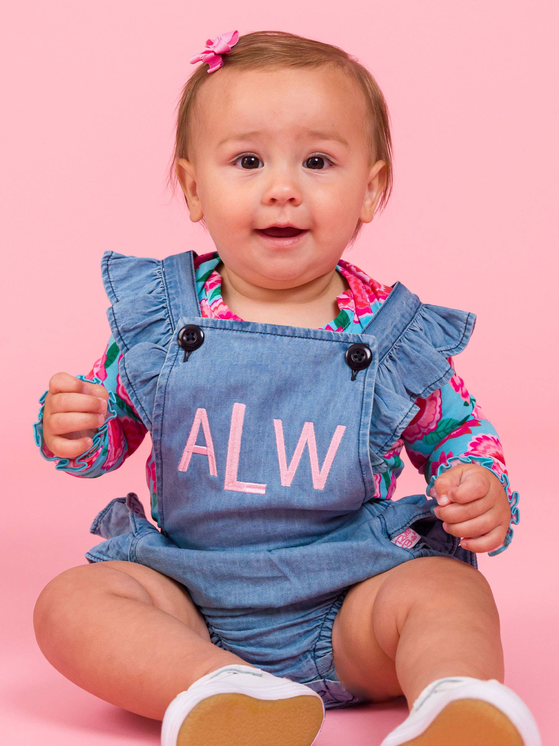 Blue Baby Girls Bright Blossoms Knit Long Sleeve Ruffle Bodysuit for wholesale on Faire8