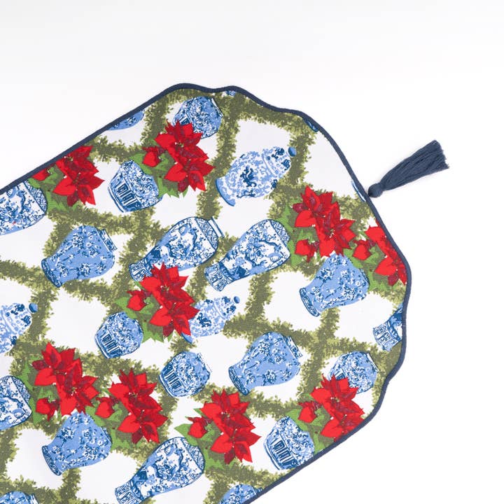 8 Oak Lane - Wholesale Table Runner - Poinsettias Reversible Tassel Table Runner1