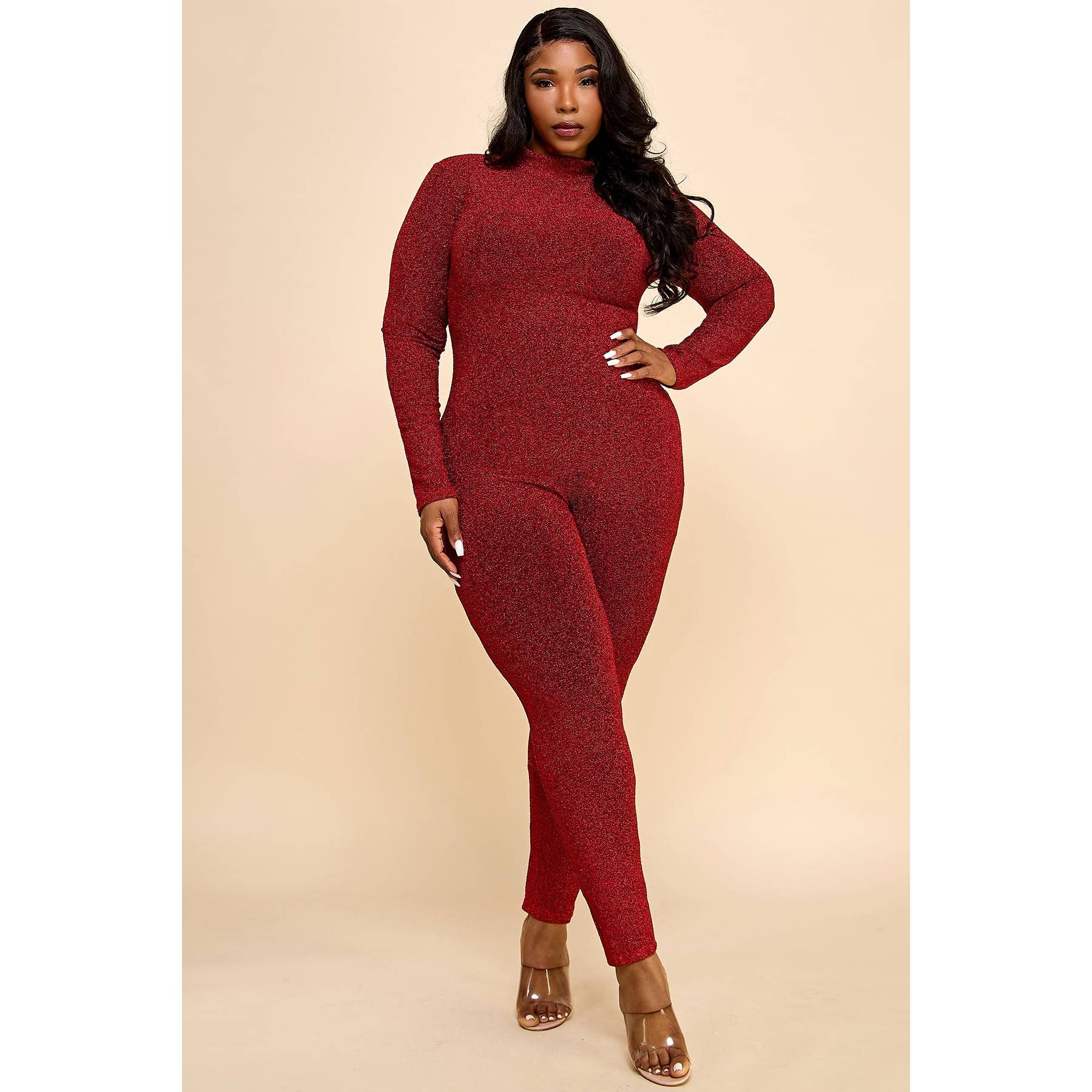 omgstyles – wholesale Jumpsuit - Dam – PLUS GLITTRANDE JUMPSUIT MED MOCKHALSRINGNING4