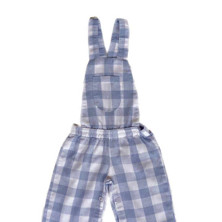 Riley Blue Gingham Fun Overalls- One Piece Left: Size 2 -3y Only for wholesale by Maison Sunny