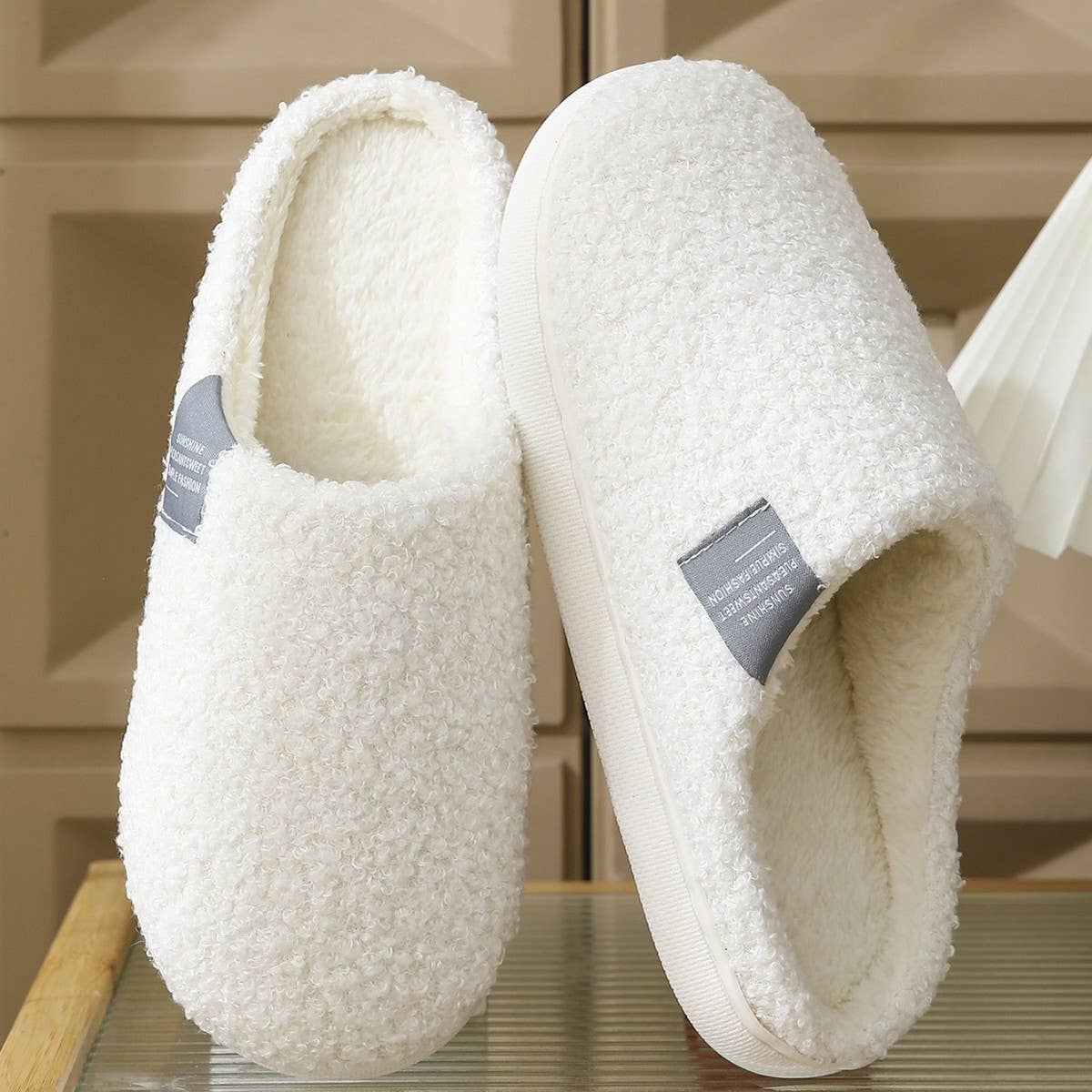 White HOME WARM INDOOR CLOSED-TOE SLIPPERS_CWSHS00286 for wholesale on Faire5