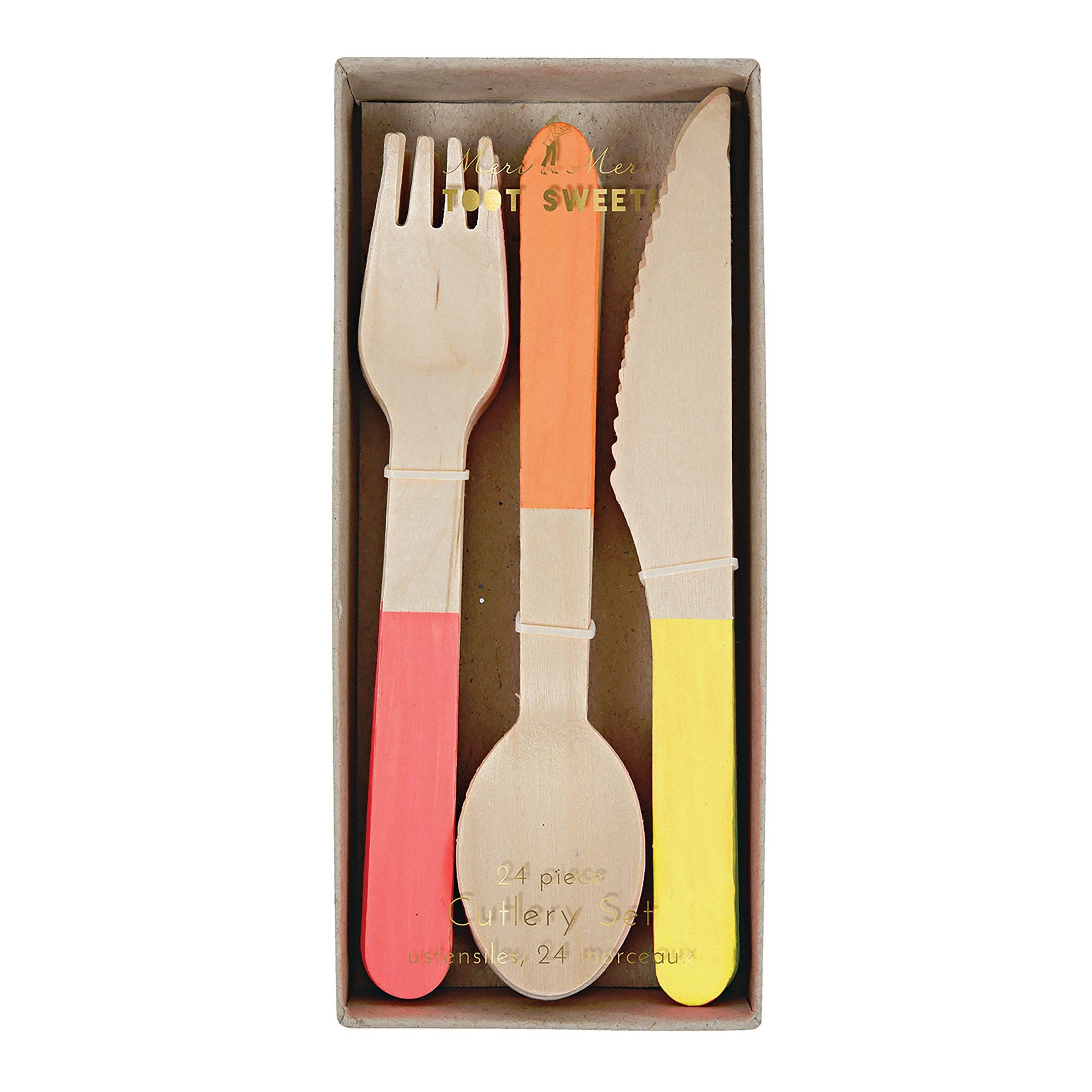 Meri Meri - Wholesale Assorted Cutlery Set - Neon Wooden Cutlery Set0