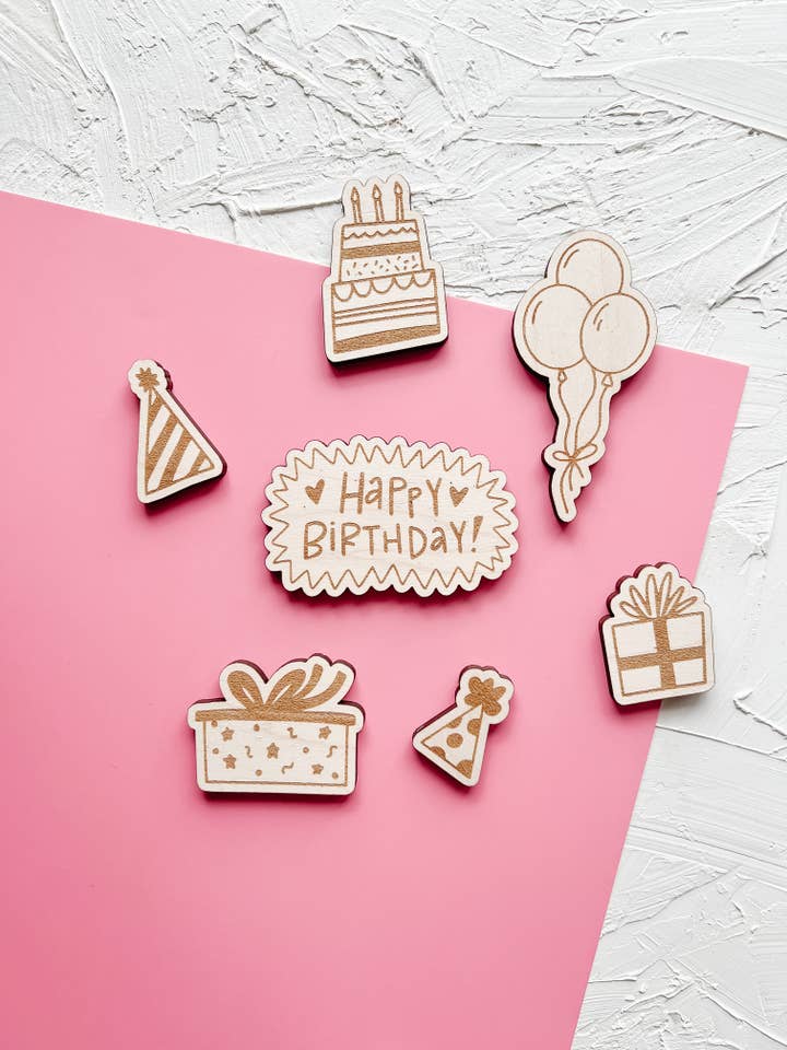 Birthday Wooden Play Pieces for wholesale by Eye Spy Club