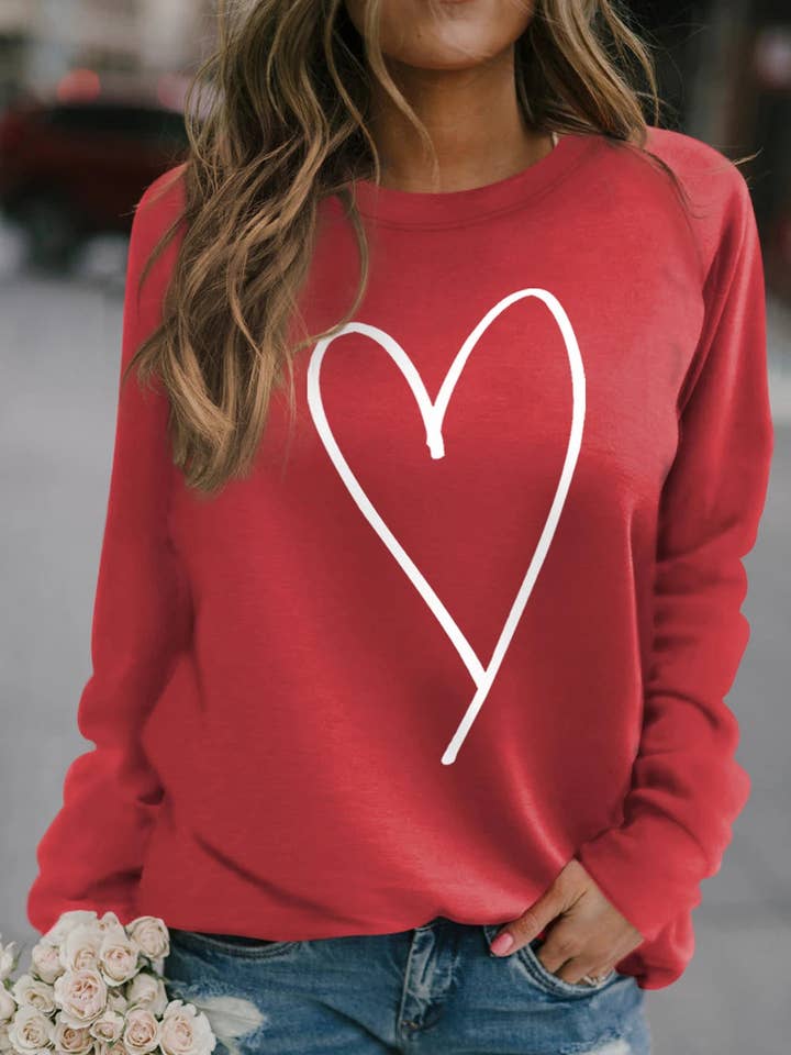 Felpa di San Valentino con grafica semplice di cuore rosso fuoco per la vendita all'ingrosso da parte di Suhkasana